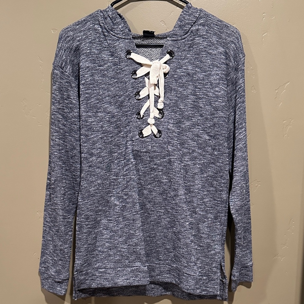 Gray Lace-Up Hoodie Sweatshirt